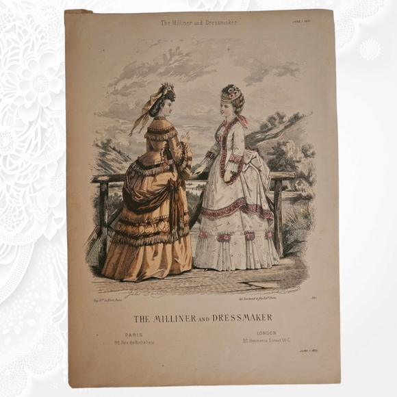 1870 The Milliner and the Dressmaker Women's Fashion Magazine Illustration - Picture 1 of 3